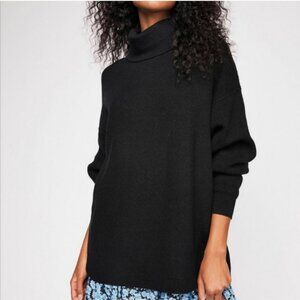 Free People Softly Structured Tunic Oversized Mock Neck Sweater in Black XS